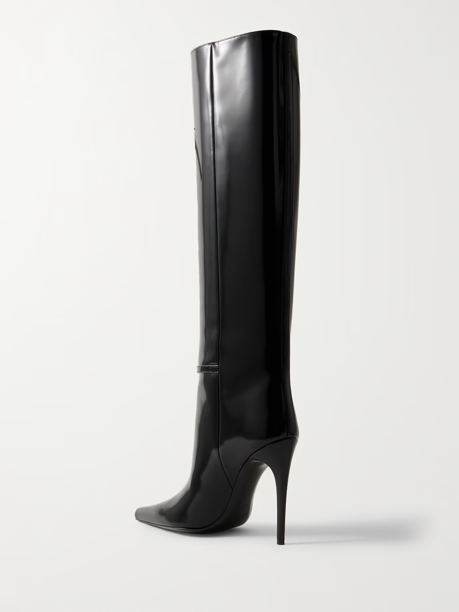 Vendome buckled glossed-leather knee boots