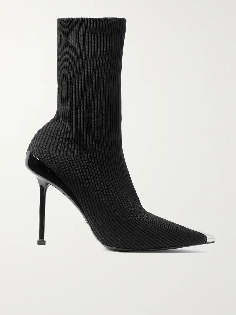 Slash ribbed stretch-knit ankle boots