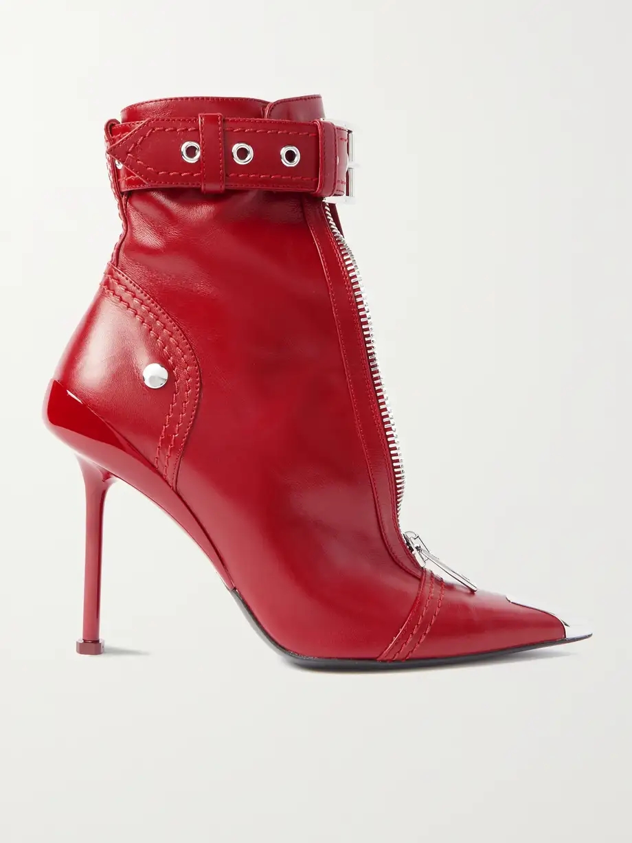 Buckled leather ankle boots