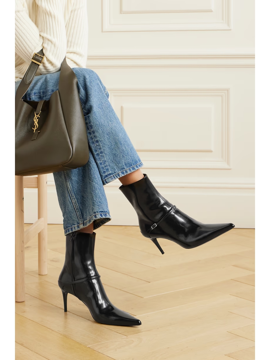 Vendome buckled glossed-leather ankle boots