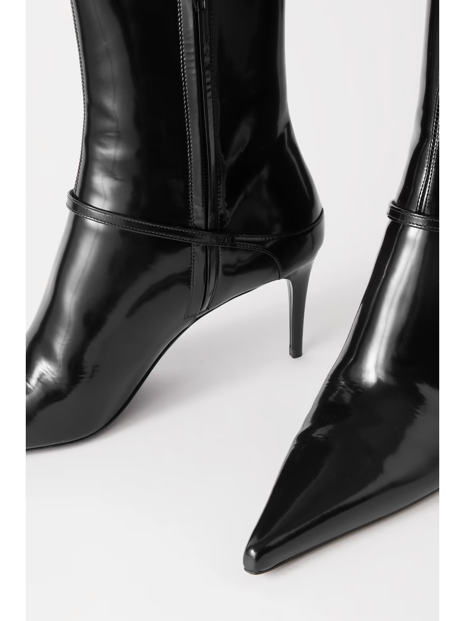 Vendome buckled glossed-leather ankle boots