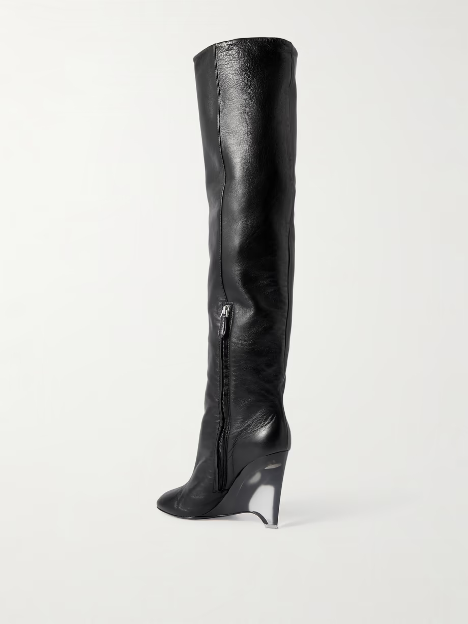 100 leather over-the-knee wedge boots