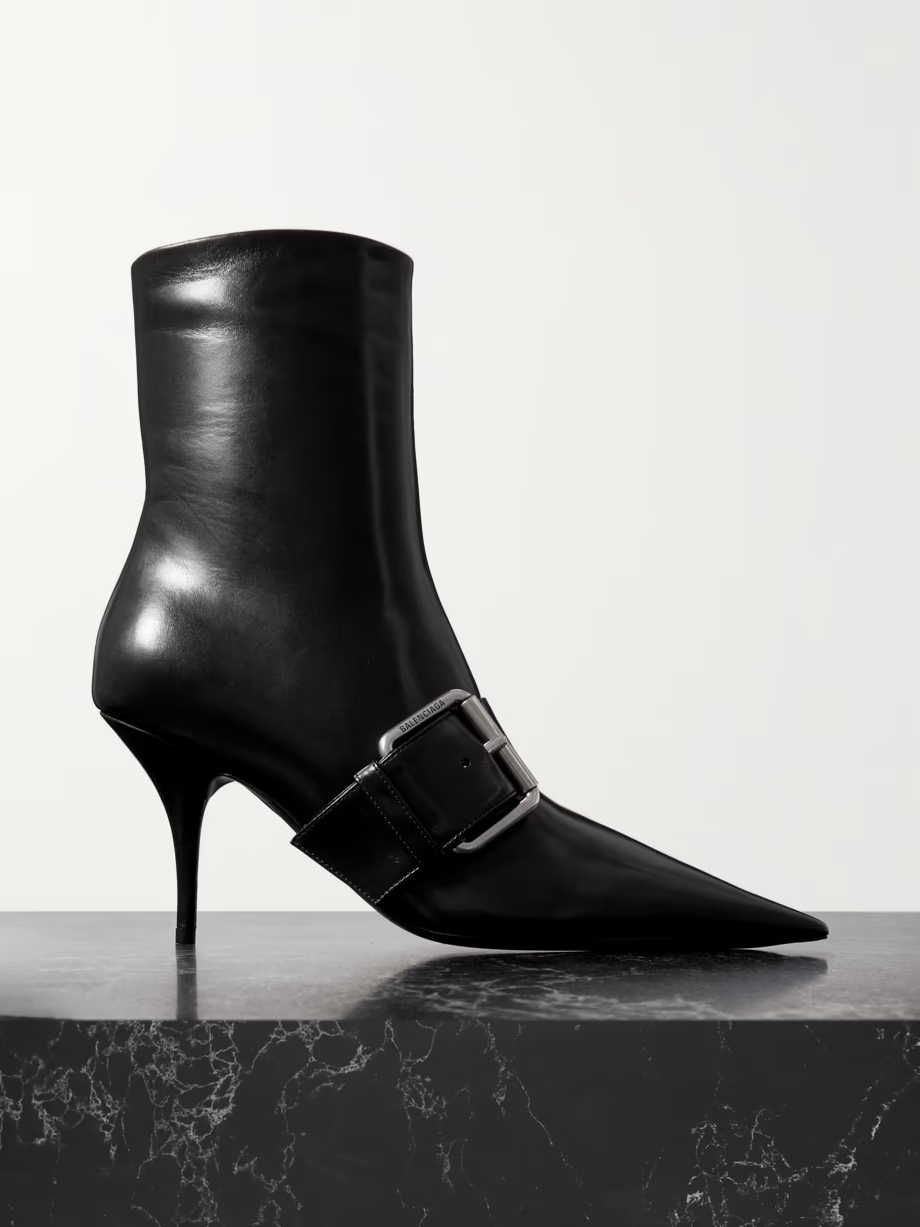 Knife buckled leather ankle boots