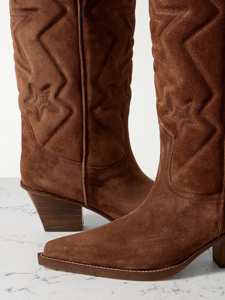 Texas Star embroidered debossed suede cowboy boots