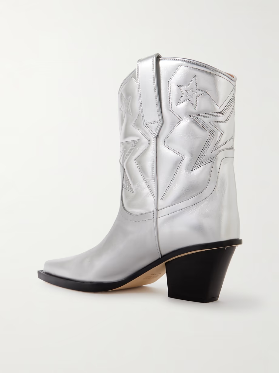 Texas Star embroidered debossed metallic leather cowboy boots