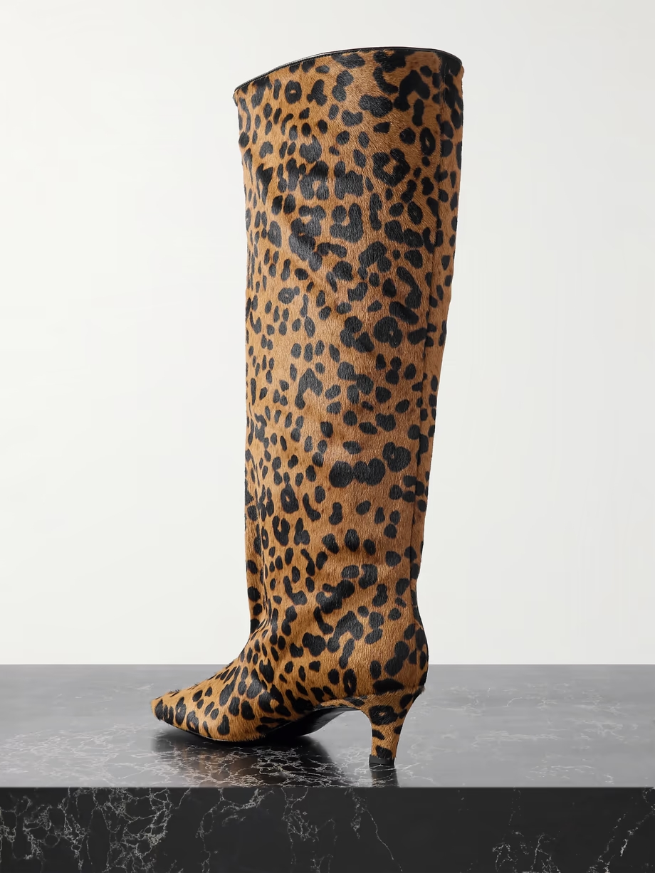 The Wide Shaft leopard-print calf hair knee boots