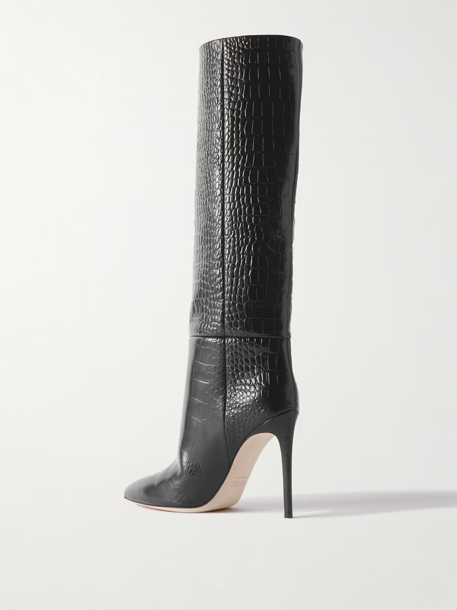 Croc-effect leather knee boots