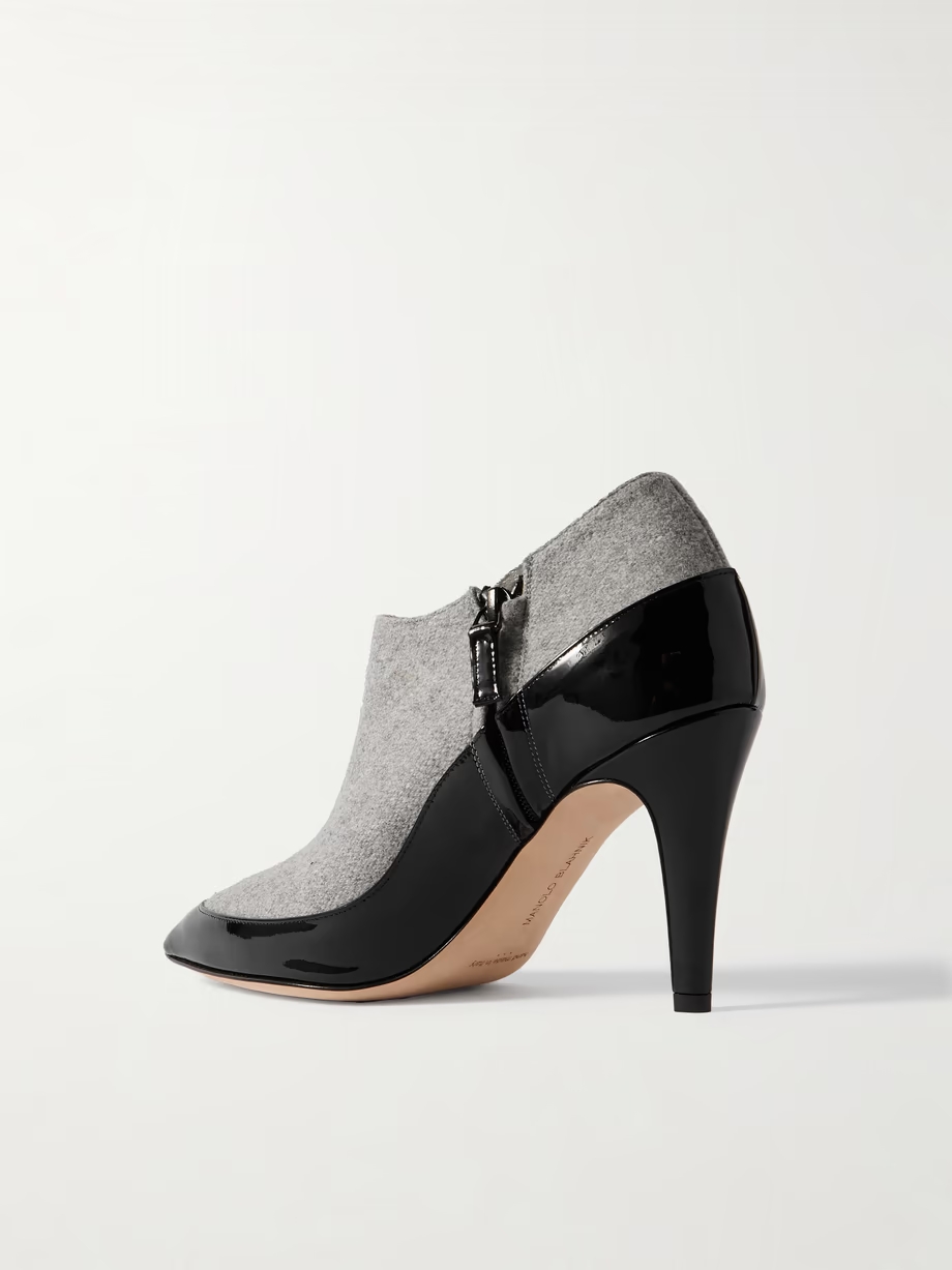 Archepla 90 patent-leather trimmed wool point-toe ankle boots