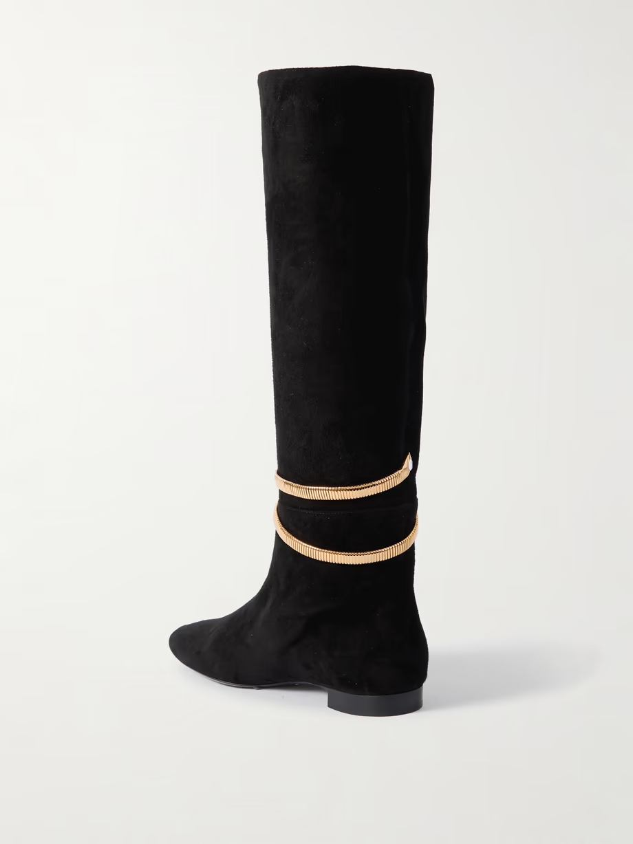 Embellished suede knee boots