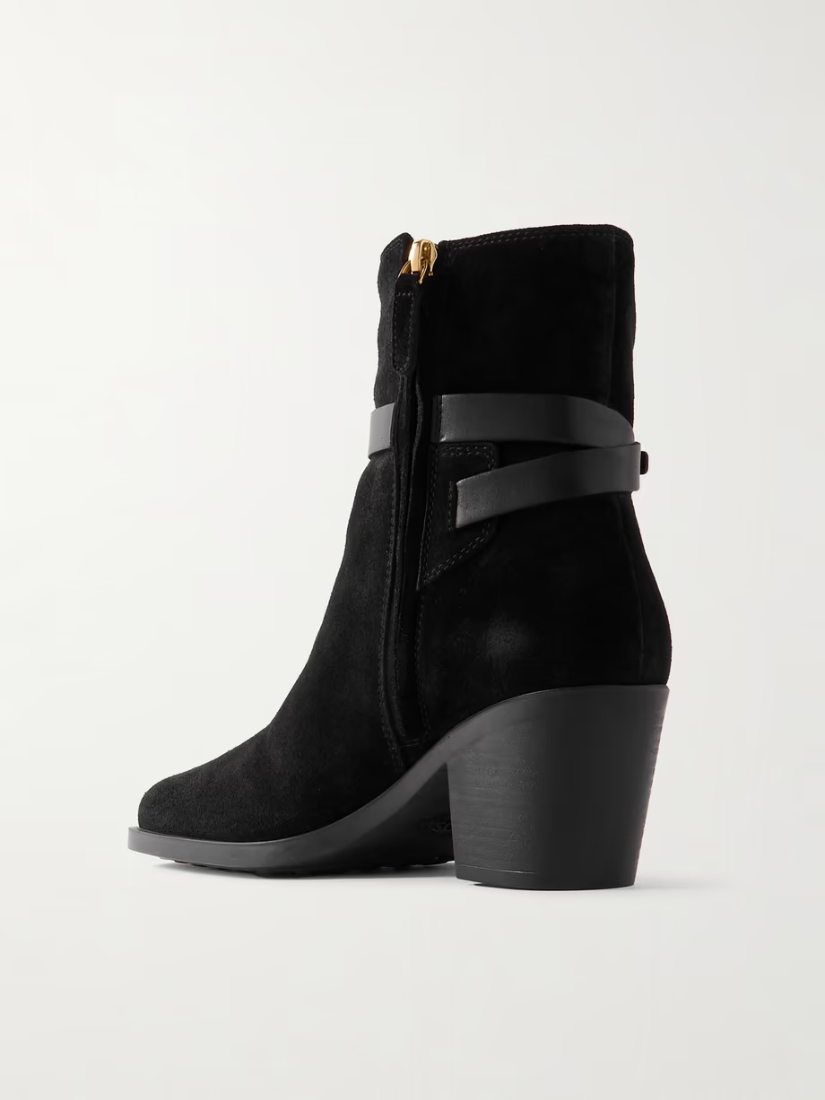 Embellished leather-trimmed suede ankle boots