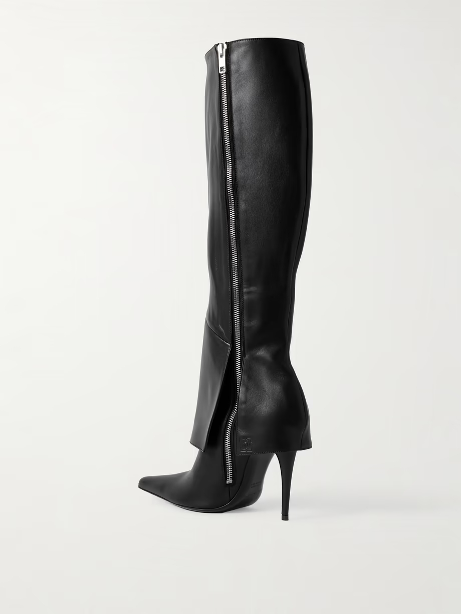 Leather pointed-toe knee boots