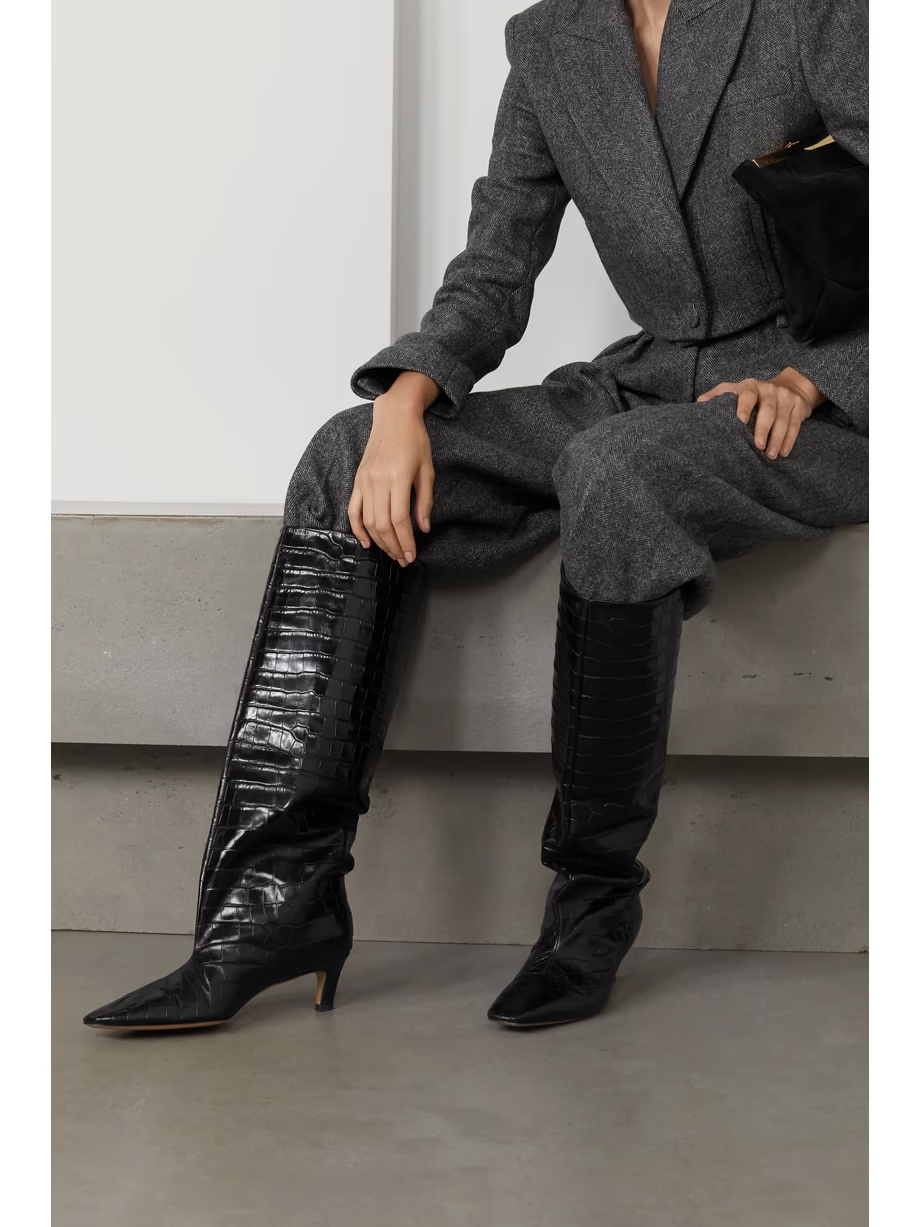 + NET SUSTAIN croc-effect leather knee boots