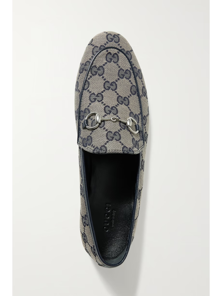 Jordaan horsebit-detailed leather-trimmed printed coated-canvas loafers