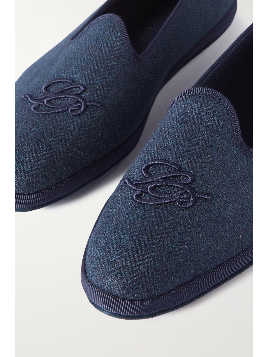 Venice embroidered herringbone cashmere slippers