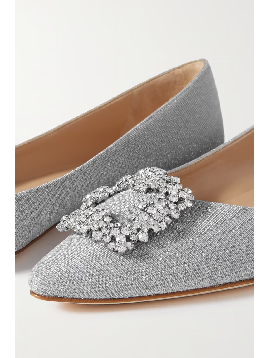 Hangisi embellished glittered satin point-toe flats