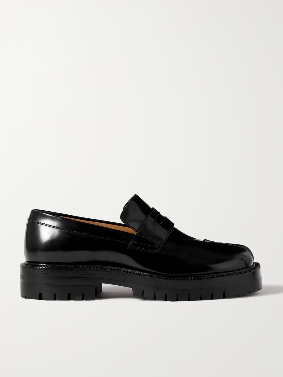 Tabi split-toe glossed-leather loafers