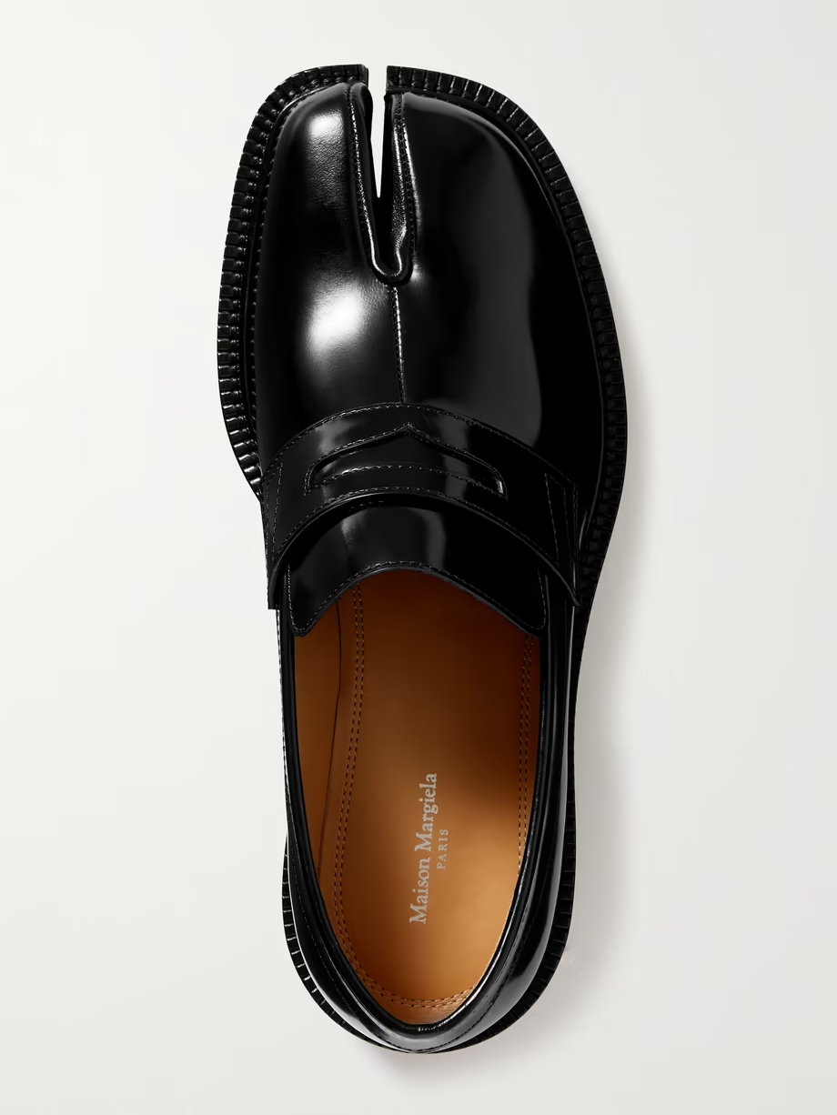 Tabi split-toe glossed-leather loafers