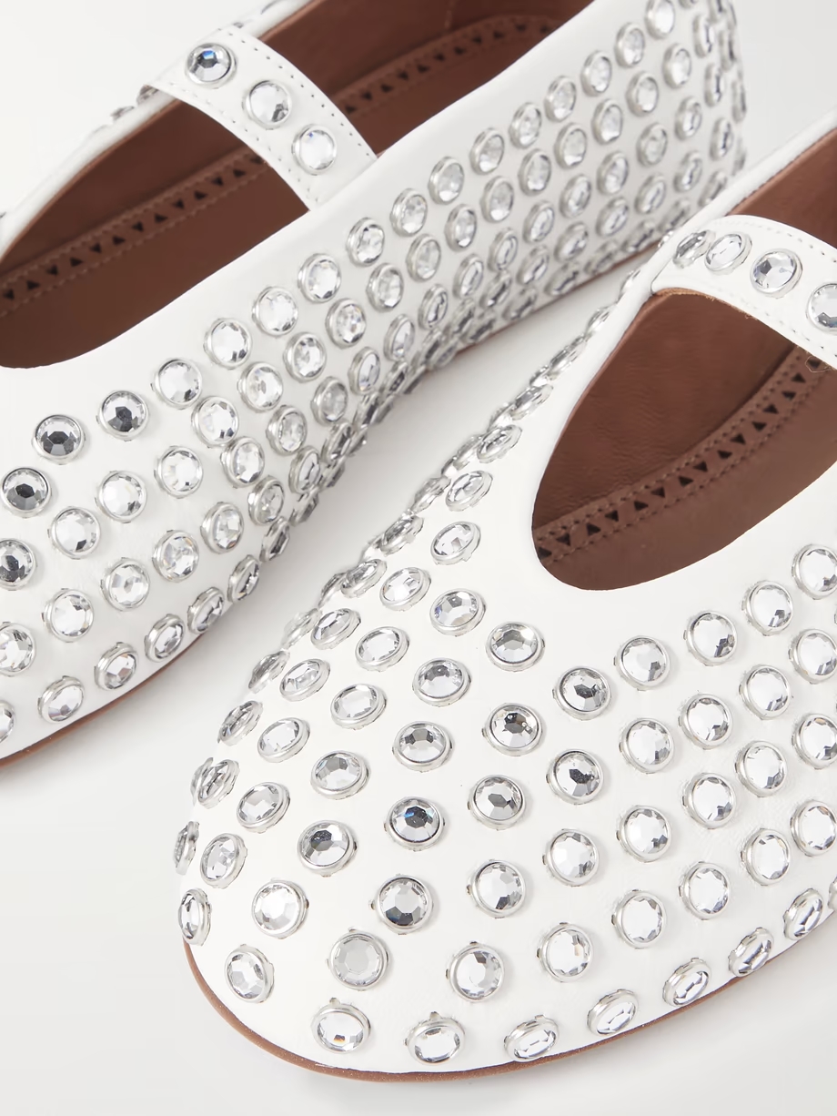 Crystal-embellished leather ballet flats