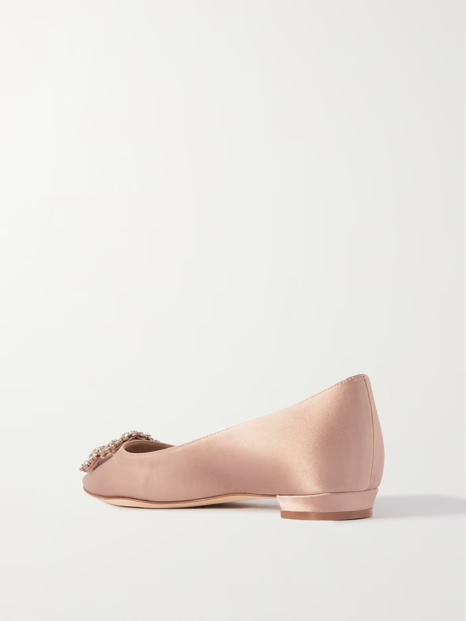 Hangisi crystal-embellished satin point-toe flats