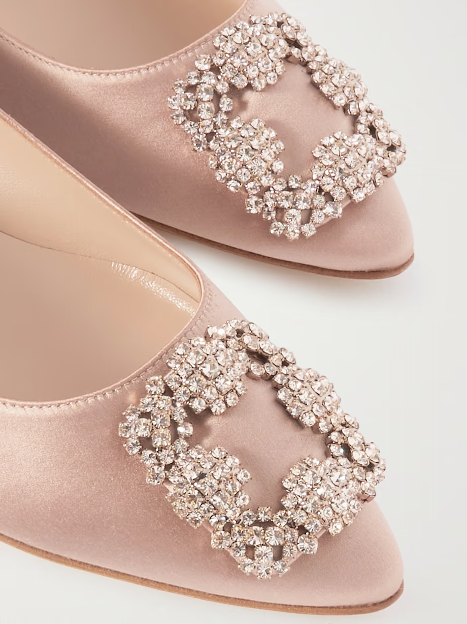 Hangisi crystal-embellished satin point-toe flats