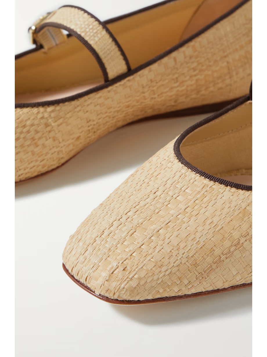 Ginger grosgrain-trimmed raffia Mary Jane ballet flats