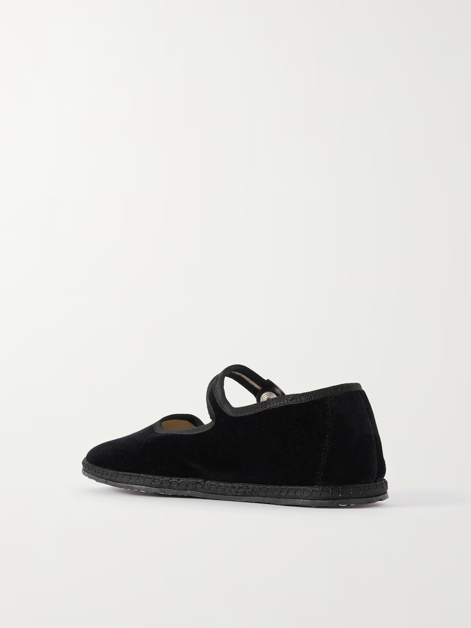 Grosgrain-trimmed velvet Mary Jane slippers