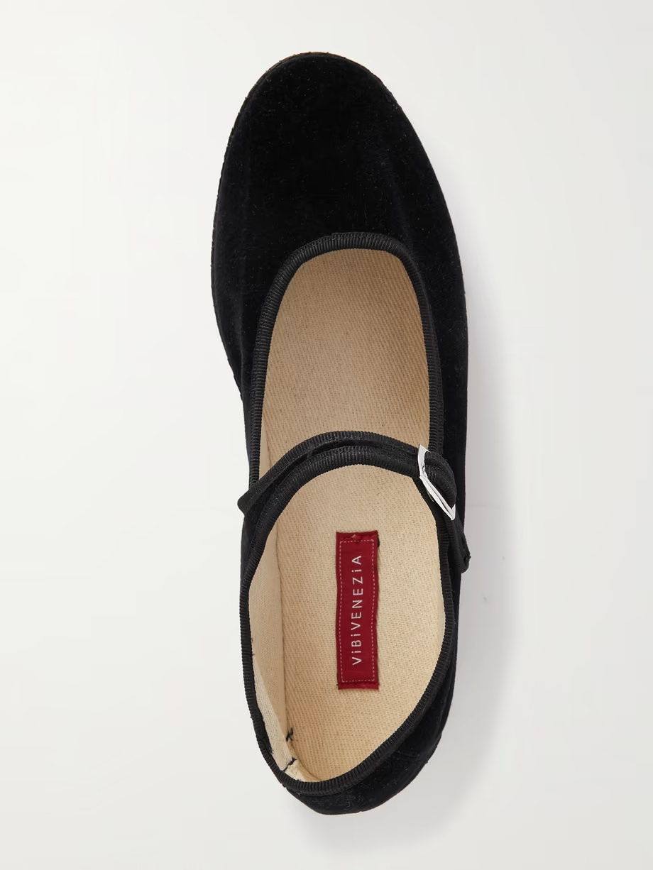 Grosgrain-trimmed velvet Mary Jane slippers