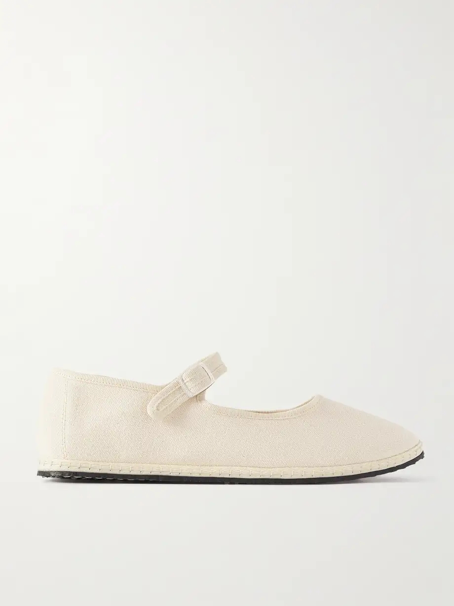 Grosgrain-trimmed canvas Mary Jane slippers