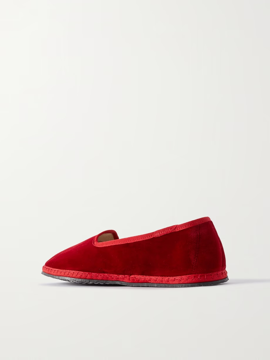 Furlane grosgrain-trimmed velvet slippers