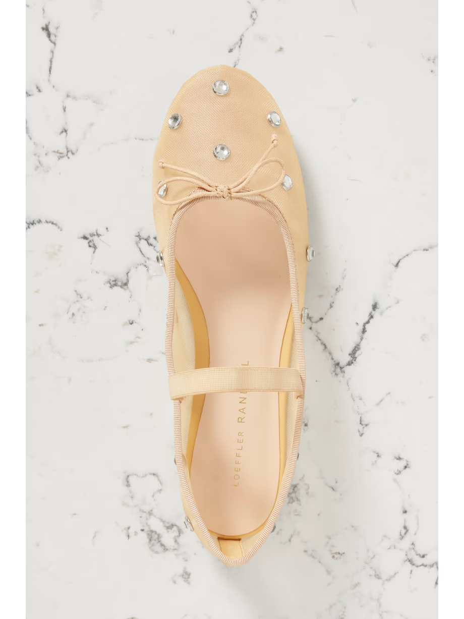 Leonie crystal-embellished mesh ballet flats