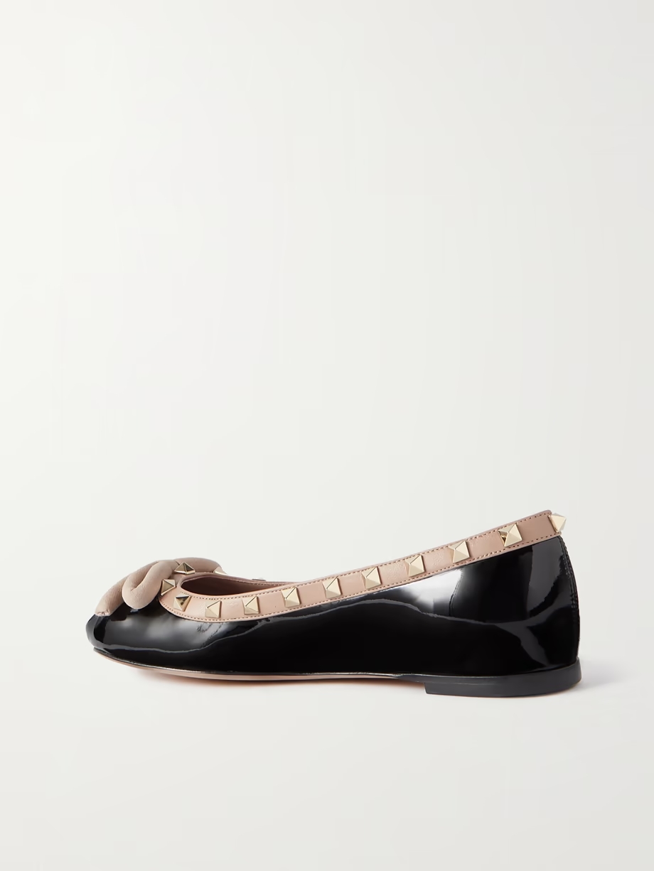 Rockstud bow-embellished patent-leather ballet flats