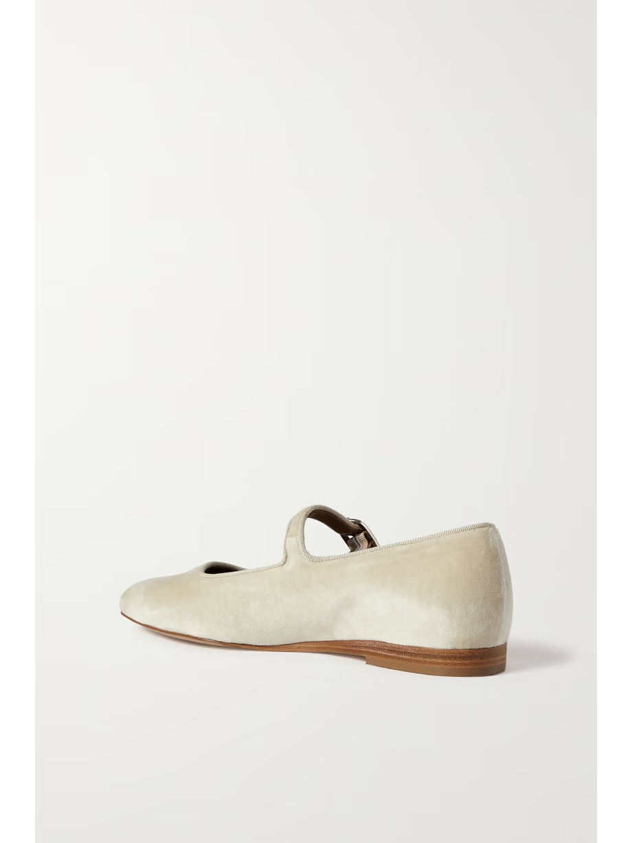 Grosgrain-trimmed velvet Mary Jane ballet flats