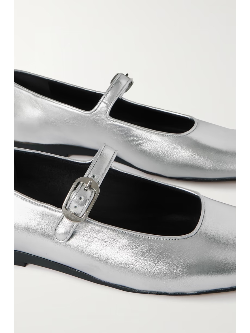 Metallic leather Mary Jane flats