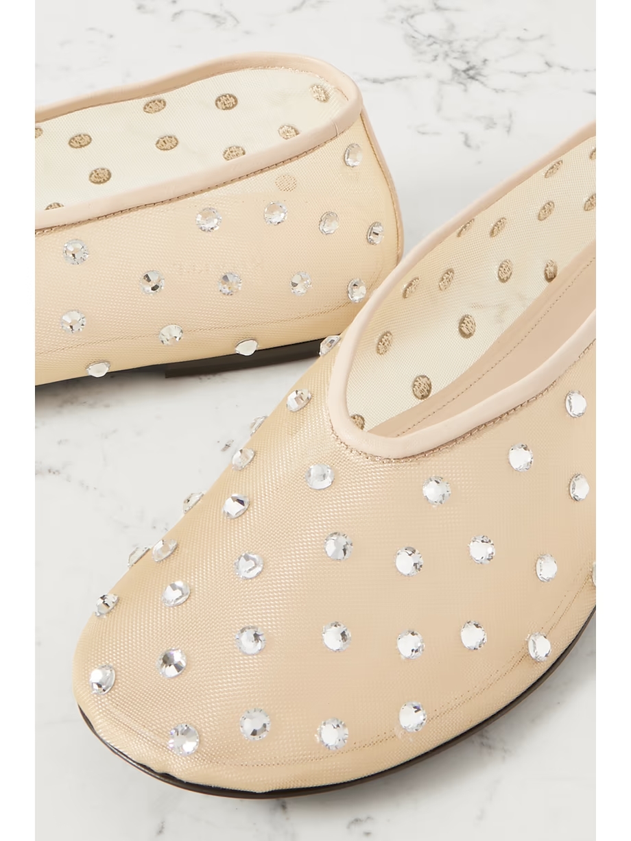 Marcy crystal-embellished mesh ballet flats