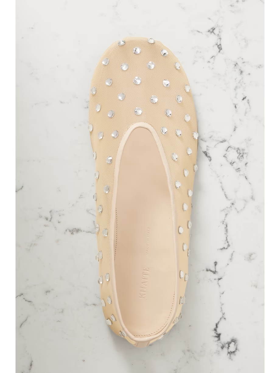 Marcy crystal-embellished mesh ballet flats