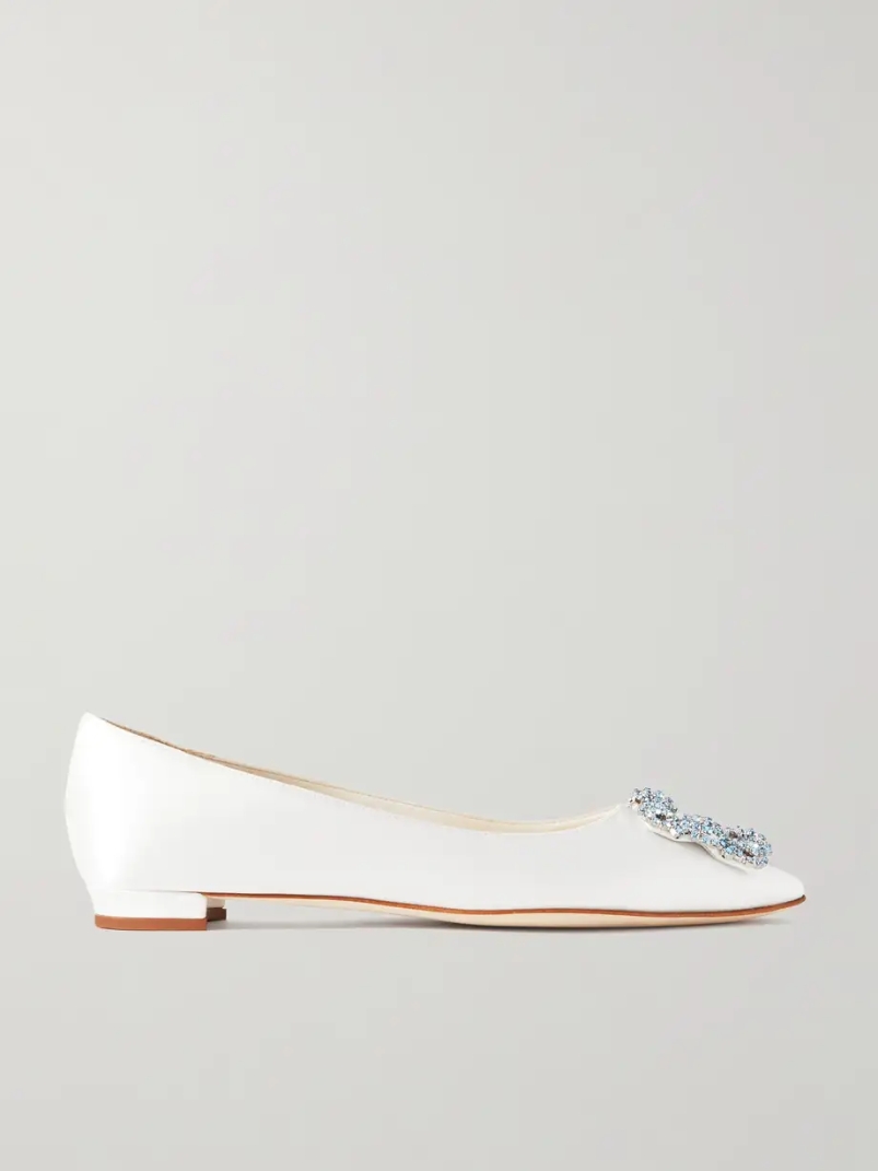 Hangisiflat crystal-embellished satin point-toe flats