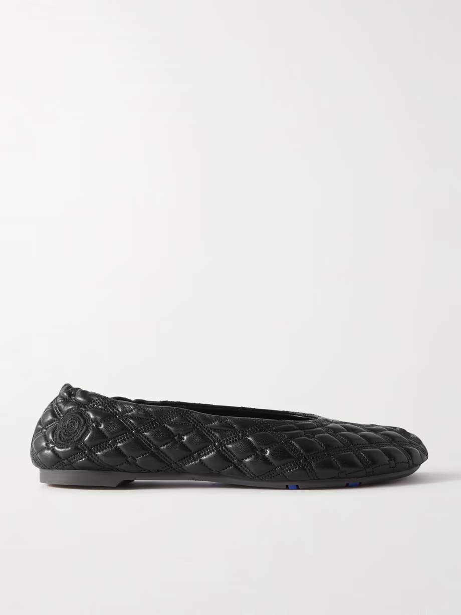 Embroidered quilted leather ballet flats