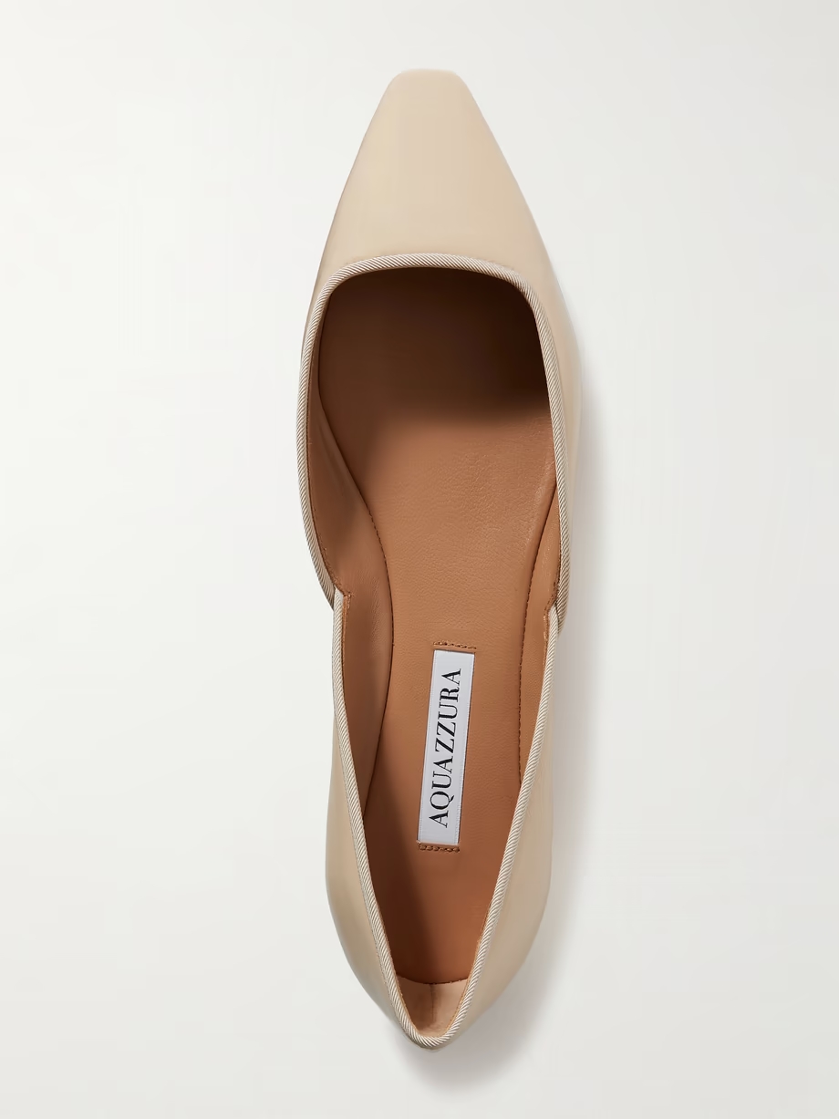 Maia grosgrain-trimmed glossed-leather ballet flats