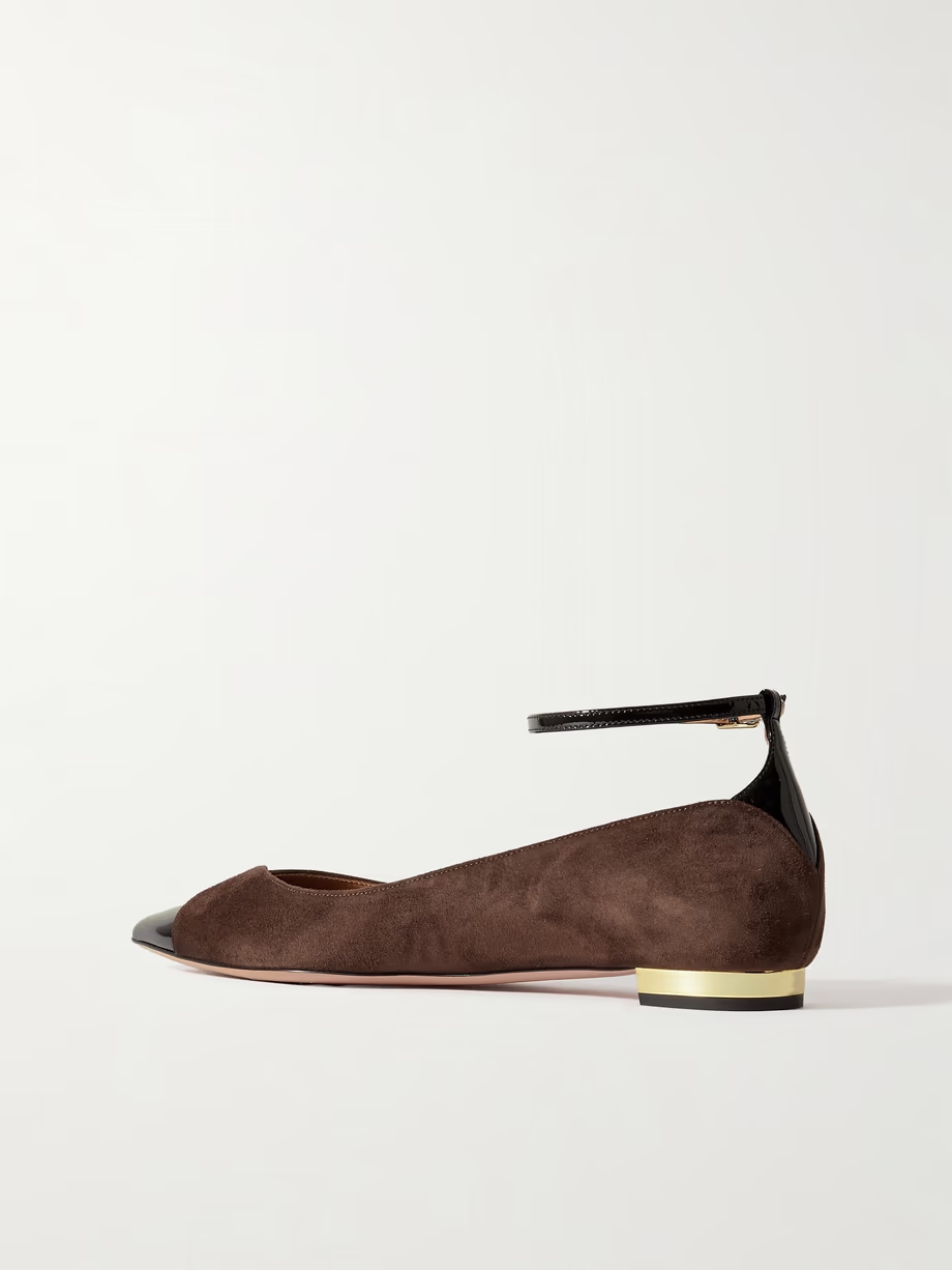 Pinot two-tone patent leather-trimmed suede ballet flats