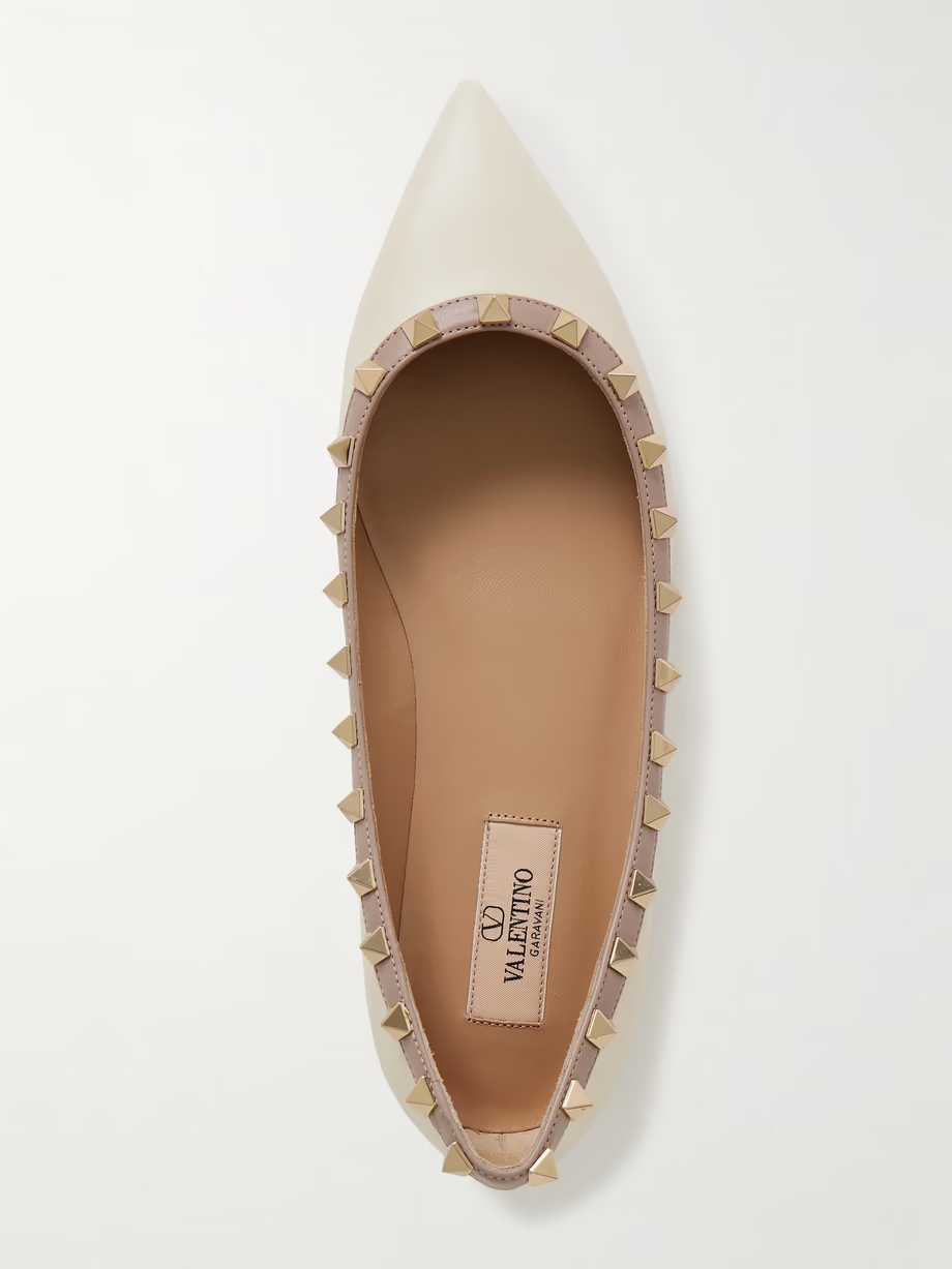 Rockstud leather point-toe flats