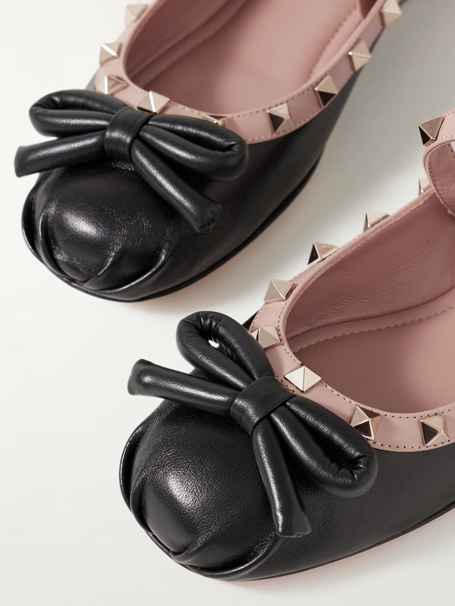 Rockstud leather ballet flats