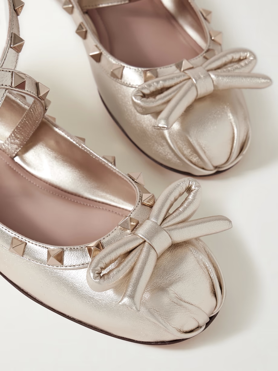 Rockstud metallic leather ballet flats