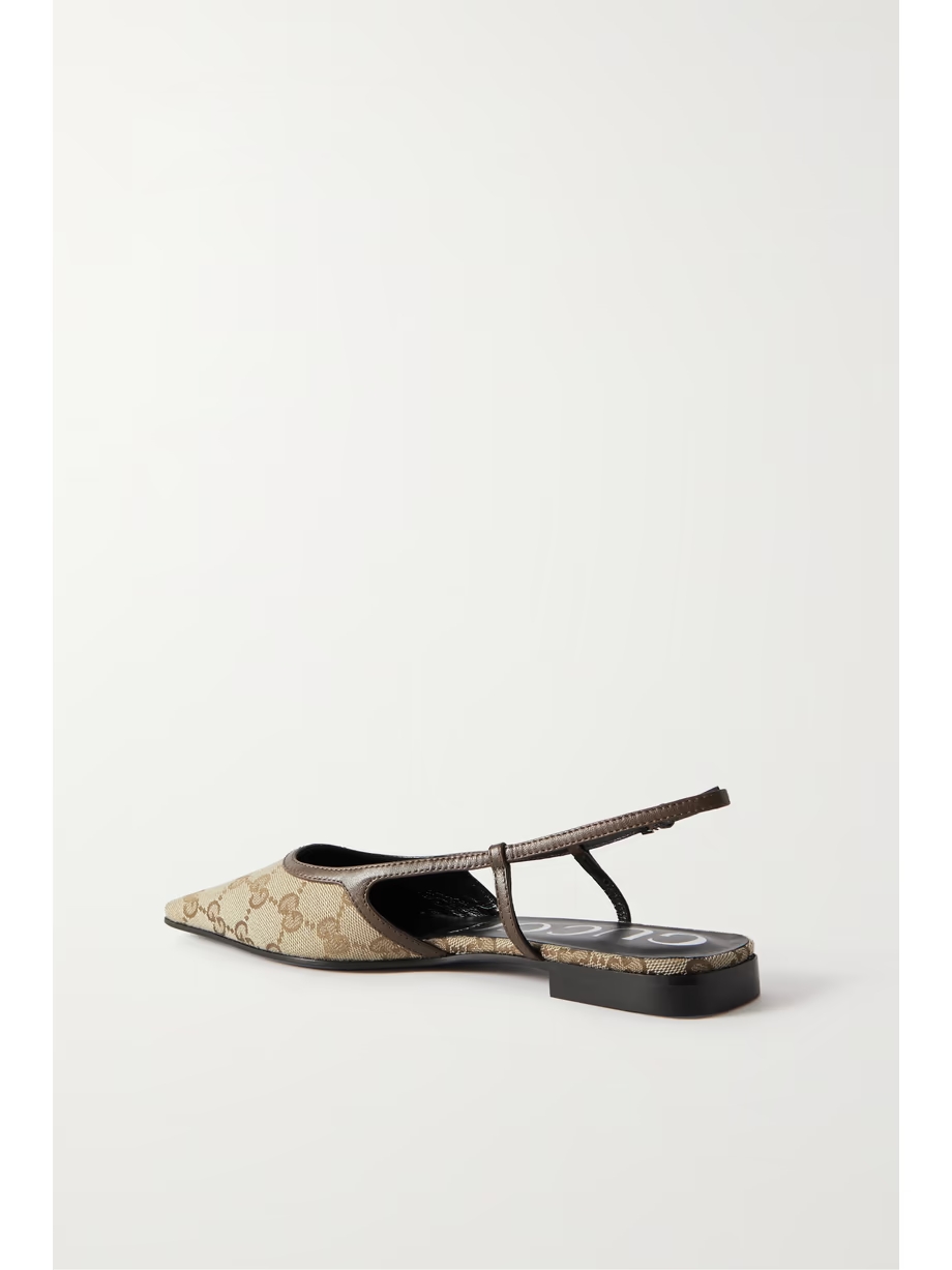 Demi leather-trimmed canvas-jacquard ballet flats