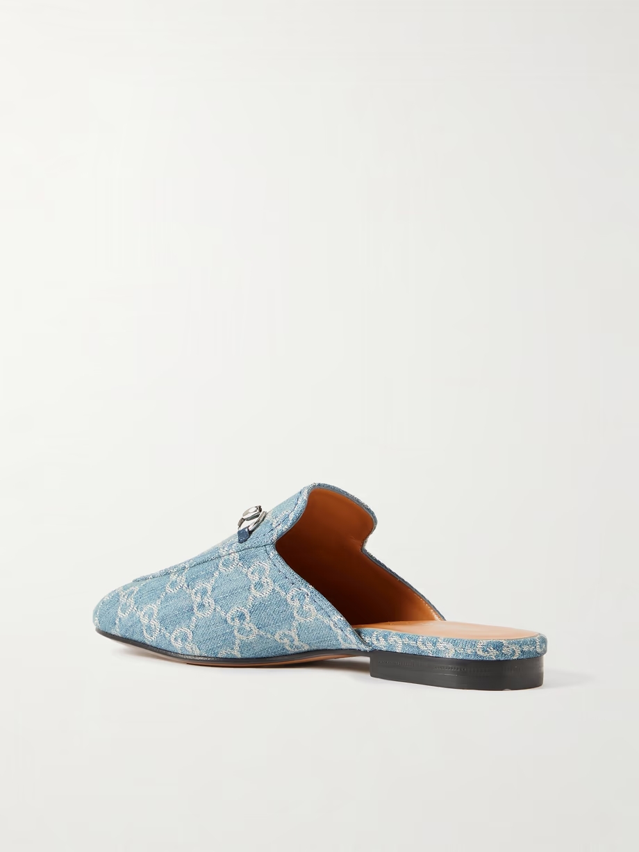 Princetown horsebit-detailed denim-jacquard slippers