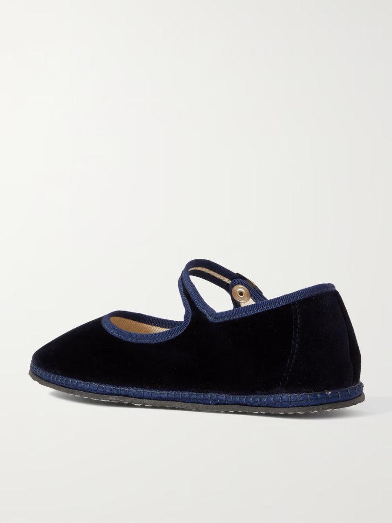 Grosgrain-trimmed velvet Mary Jane slippers