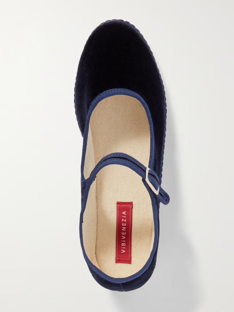 Grosgrain-trimmed velvet Mary Jane slippers