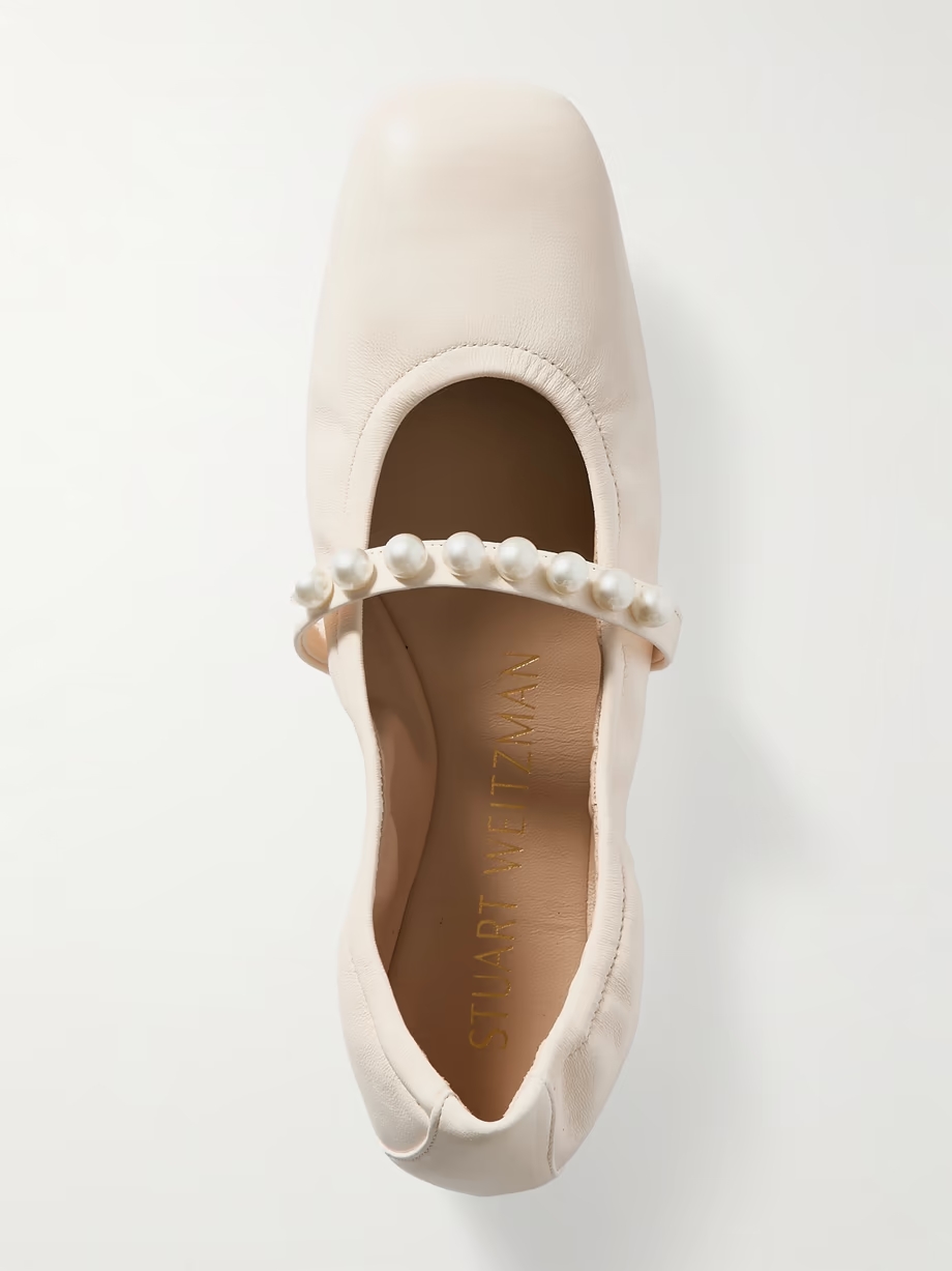 Goldie faux pearl-embellished leather ballet flats