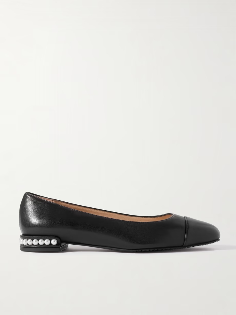 Pearl faux pearl-embellished leather ballet flats