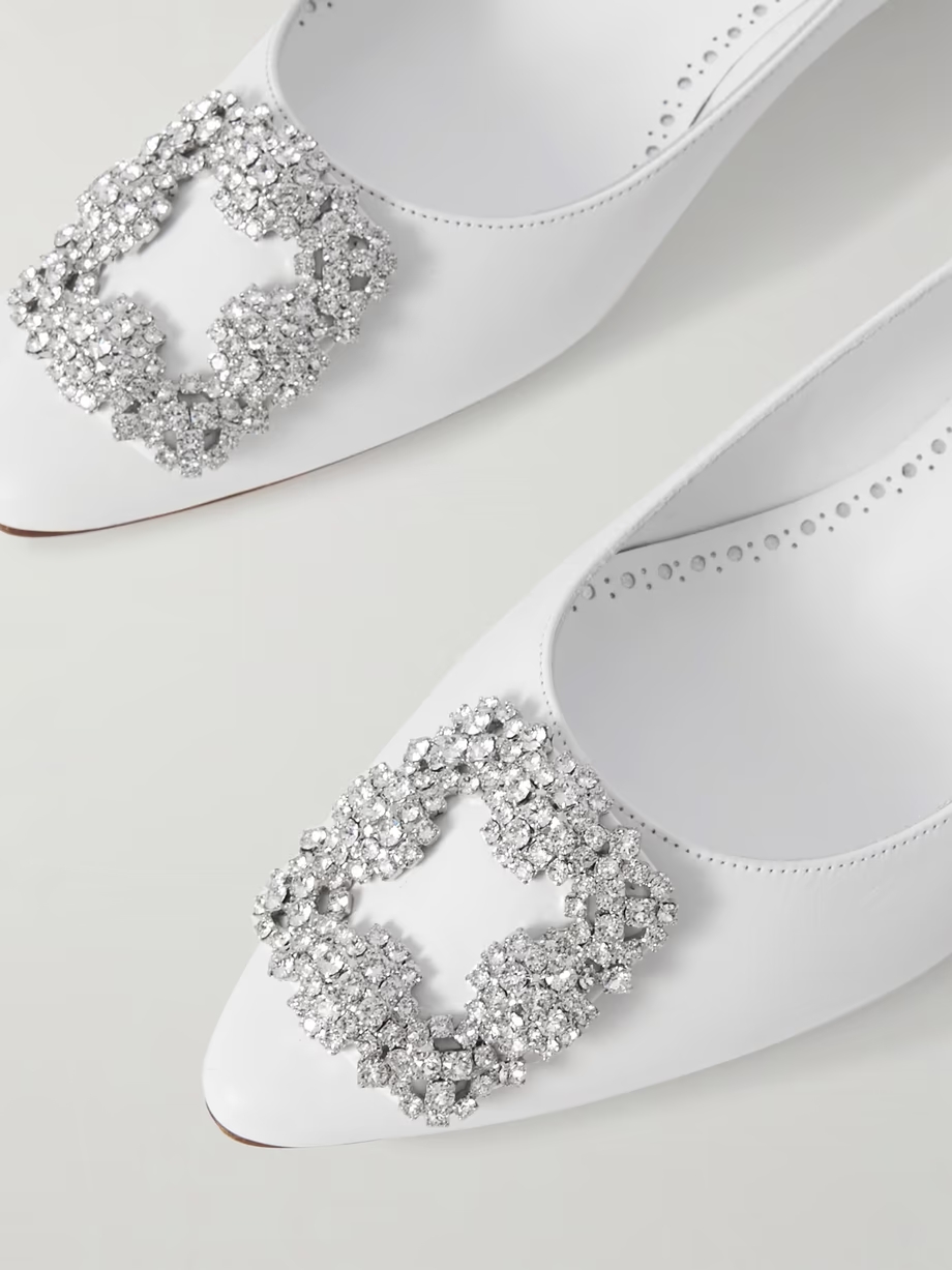 Hangisi 10 crystal-embellished satin point-toe flats