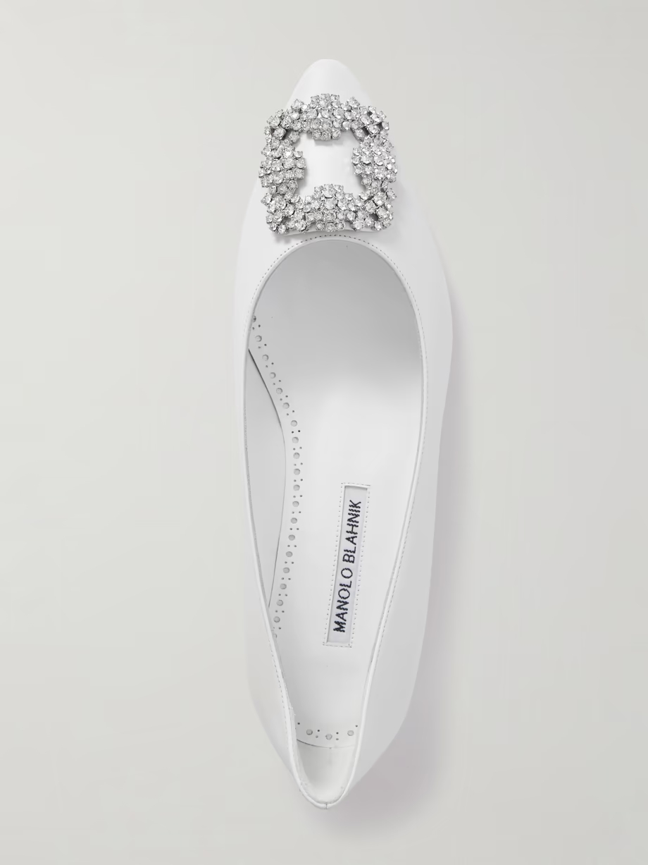 Hangisi 10 crystal-embellished satin point-toe flats